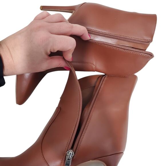 Nine West | NTune Cognac Brown Stiletto Heel Pointed Toe Ankle Booties - Picture 7 of 12